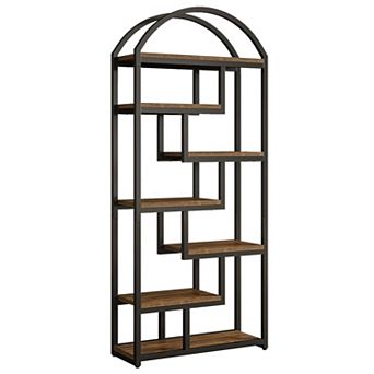 Tall Arched Bookcase Narrow 7 tier Display Shelf for Living Room
