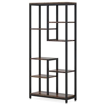 8 tier Industrial Style Bookshelf with Metal Frame and Wood Grain Shelves