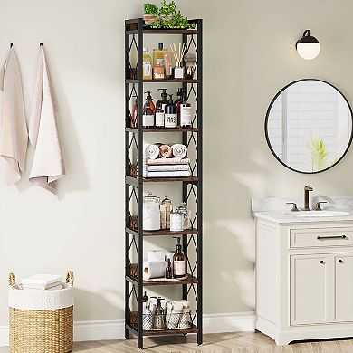 7 Tier Tall Narrow Corner Bookshelf Storage Rack with Open Shelves for Living Room Office