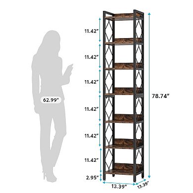 7 Tier Tall Narrow Corner Bookshelf Storage Rack with Open Shelves for Living Room Office