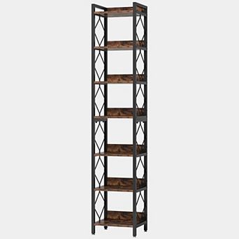 7 tier Tall Narrow Corner Bookshelf Storage Rack with Open Shelves for Living Room Office