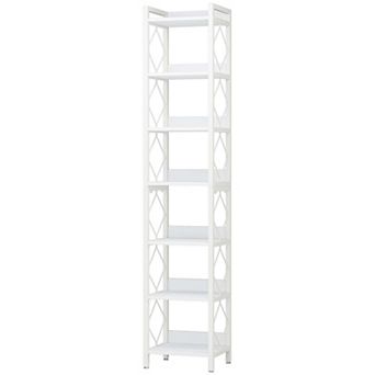 7 tier Tall Narrow Corner Bookshelf Storage Rack with Open Shelves for Living Room Office