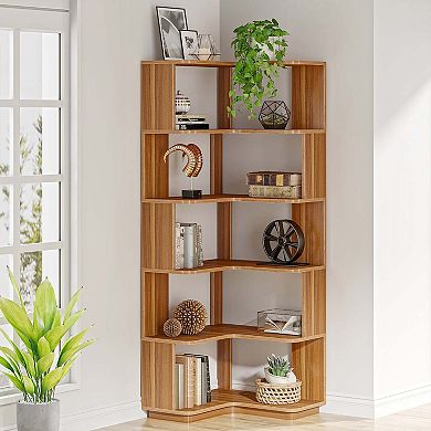 6 Tier L Shaped Corner Bookshelf Storage Organizer with Side Panels,Open Shelves, Living Room Office