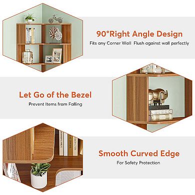 6 Tier L Shaped Corner Bookshelf Storage Organizer with Side Panels,Open Shelves, Living Room Office