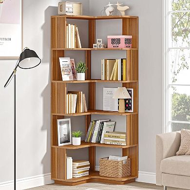 6 Tier L Shaped Corner Bookshelf Storage Organizer with Side Panels,Open Shelves, Living Room Office