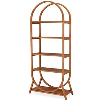 Modern 5 tier Open Bookcase with Curved Top and Metal Frame Design