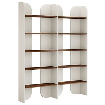 5 tier Wide Storage Bookshelf with Double Wide Open Shelves for Living Room Office