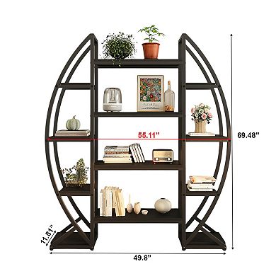 3-Tier Oval Bookcase Modern Metal Frame Wood Look Storage Rack