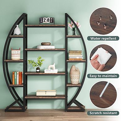 3-Tier Oval Bookcase Modern Metal Frame Wood Look Storage Rack