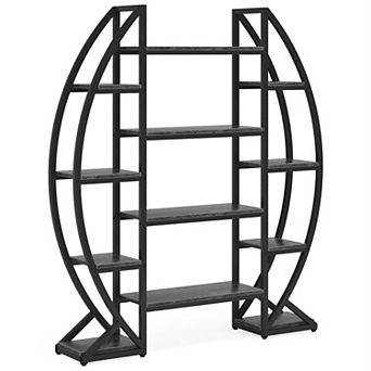 3 tier Oval Bookcase Modern Metal Frame Wood Look Storage Rack