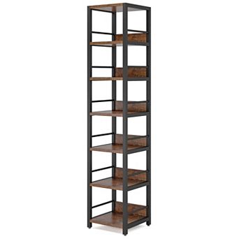 6 tier Corner Bookshelf Narrow Etagere Storage Rack with Metal Frame and Side Fences