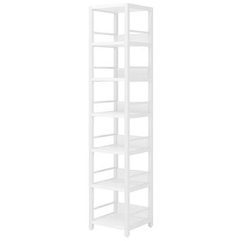 6 tier Corner Bookshelf Narrow Etagere Storage Rack with Metal Frame and Side Fences