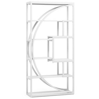 Tall 6 tier Bookcase 8 Open Shelves Wood Look Metal Frame Display Rack