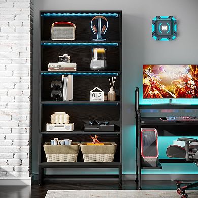 Tall 5-Tier Bookshelf with LED Lighting APP Controlled Display Storage Rack