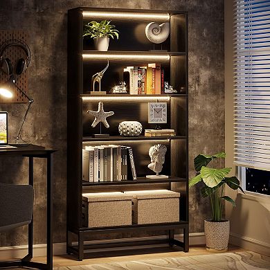 Tall 5-Tier Bookshelf with LED Lighting APP Controlled Display Storage Rack