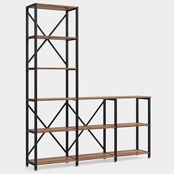 9 Shelf L- Shaped Bookshelf Ladder Style Bookcase Storage Rack for Living Room Office