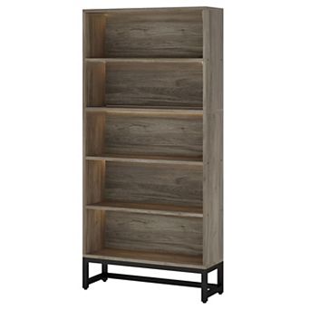 5 tier Storage Bookcase with LED Accent Lighting and Closed Back Design