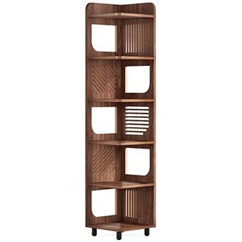 6 tier Corner Bookshelf Storage Rack with Hollow Side Design for Living Room Bedroom