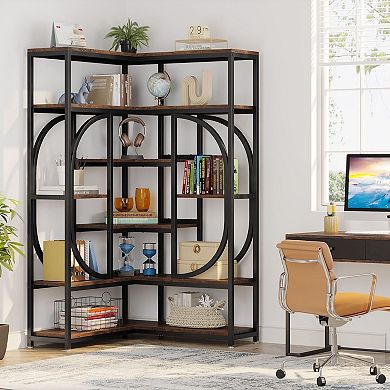 7 Tier L Shaped Bookcase Corner Storage Organizer for Living Room Office Library