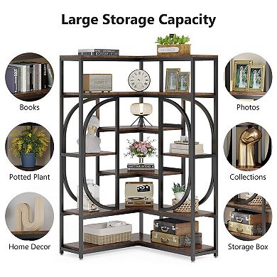 7 Tier L Shaped Bookcase Corner Storage Organizer for Living Room Office Library