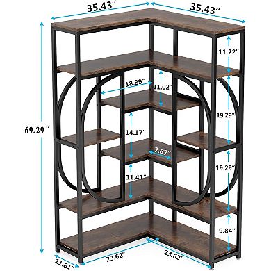 7 Tier L Shaped Bookcase Corner Storage Organizer for Living Room Office Library