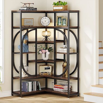 7 Tier L Shaped Bookcase Corner Storage Organizer for Living Room Office Library