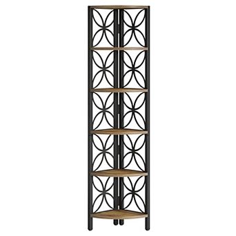 6 tier Corner Bookshelf Narrow Storage Rack with Metal Frame and Open Shelves