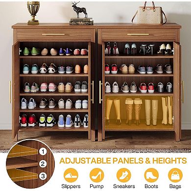 5 Tier Shoe Cabinet with Louvered Doors Drawer and Adjustable Shelves Entryway Storage Organizer