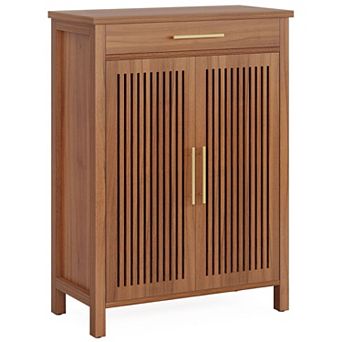 5 tier Shoe Cabinet with Louvered Doors Drawer and Adjustable Shelves Entryway Storage Organizer