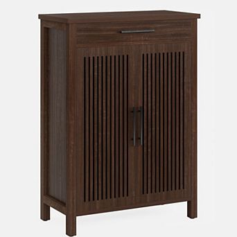 5 tier Shoe Cabinet with Louvered Doors Drawer and Adjustable Shelves Entryway Storage Organizer