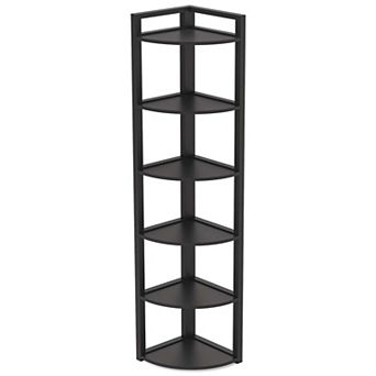 6 tier Corner Shelf Storage Bookcase with Metal Frame and Open Shelves for Home Office
