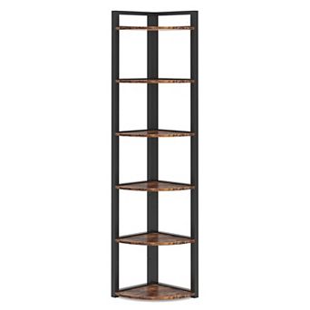 6 tier Corner Shelf Storage Bookcase with Metal Frame and Open Shelves for Home Office