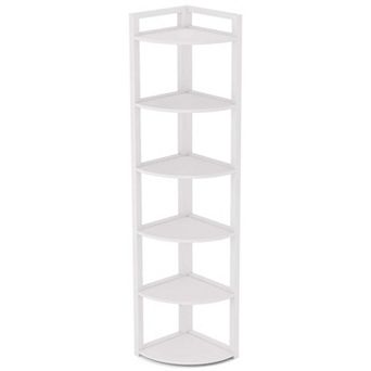 6 tier Corner Shelf Storage Bookcase with Metal Frame and Open Shelves for Home Office