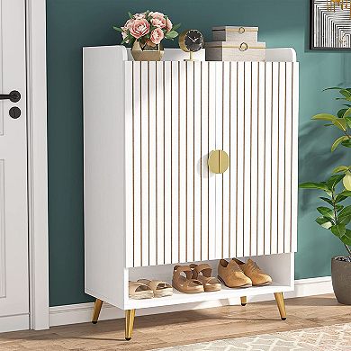 7 Tier Shoe Cabinet Storage Organizer with Adjustable Shelves and Swing Doors for Entryway