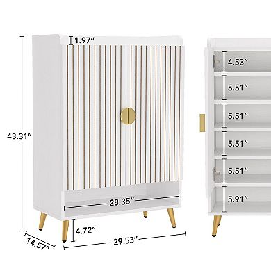 7 Tier Shoe Cabinet Storage Organizer with Adjustable Shelves and Swing Doors for Entryway