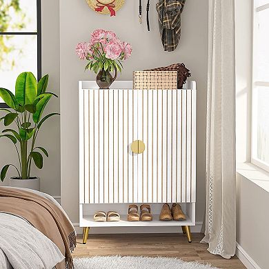7 Tier Shoe Cabinet Storage Organizer with Adjustable Shelves and Swing Doors for Entryway