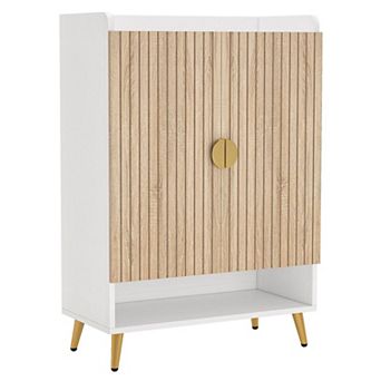 7 tier Shoe Cabinet Storage Organizer with Adjustable Shelves and Swing Doors for Entryway