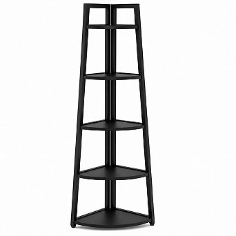 5 tier Corner Storage Shelf Open Bookshelf with Metal Frame for Living Room Bedroom Office