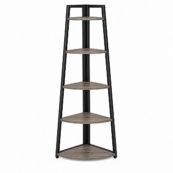 5 tier Corner Storage Shelf Open Bookshelf with Metal Frame for Living Room Bedroom Office