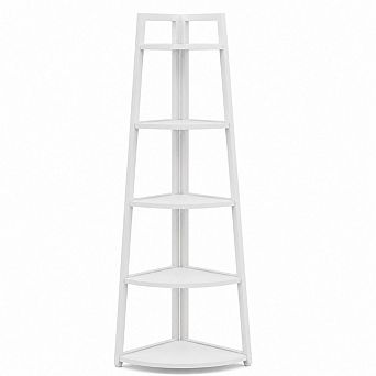 5 tier Corner Storage Shelf Open Bookshelf with Metal Frame for Living Room Bedroom Office