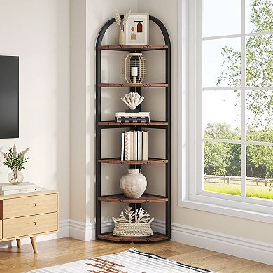 6 Tier Corner Shelf Arch Design Storage Rack for Books Plants and Home Organization