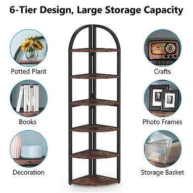 6 Tier Corner Shelf Arch Design Storage Rack for Books Plants and Home Organization