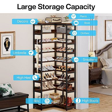 9 Tier Corner Shoe Rack Storage Organizer Freestanding Vertical Shoe Shelf for Entryway Bedroom