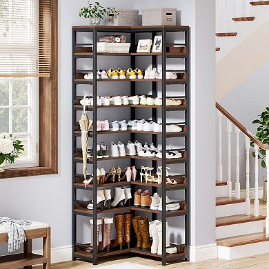 9 Tier Corner Shoe Rack Storage Organizer Freestanding Vertical Shoe Shelf for Entryway Bedroom