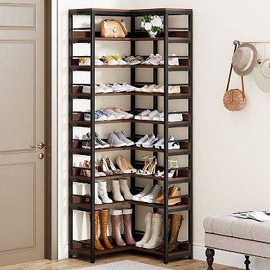9 Tier Corner Shoe Rack Storage Organizer Freestanding Vertical Shoe Shelf for Entryway Bedroom