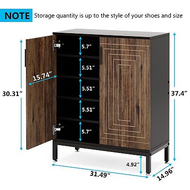 5 Tier 20 Pairs Shoe Cabinet Storage Organizer with Double Doors and Adjustable Shelves for Entryway
