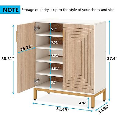 5 Tier 20 Pairs Shoe Cabinet Storage Organizer with Double Doors and Adjustable Shelves for Entryway
