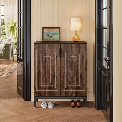 5 Tier 20 Pairs Shoe Cabinet Storage Organizer with Double Doors and Adjustable Shelves for Entryway
