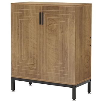 5 tier 20 Pairs Shoe Cabinet Storage Organizer with Double Doors and Adjustable Shelves for Entryway