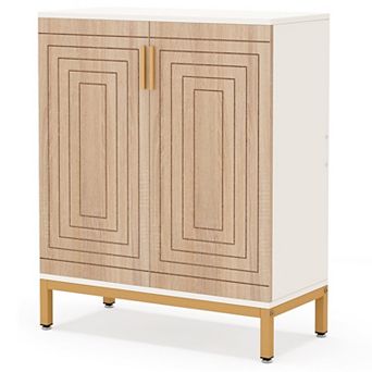 5 tier 20 Pairs Shoe Cabinet Storage Organizer with Double Doors and Adjustable Shelves for Entryway